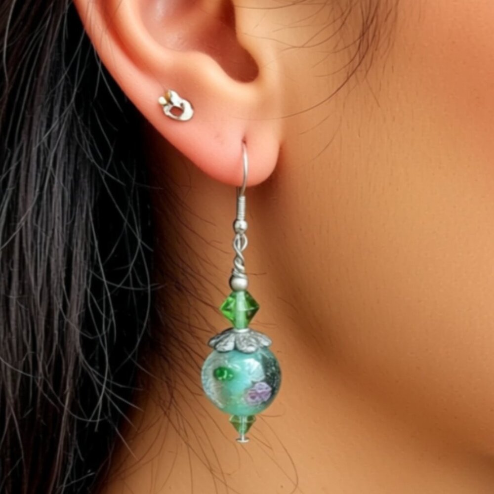 Hand-beaded floral earrings (WJW039)